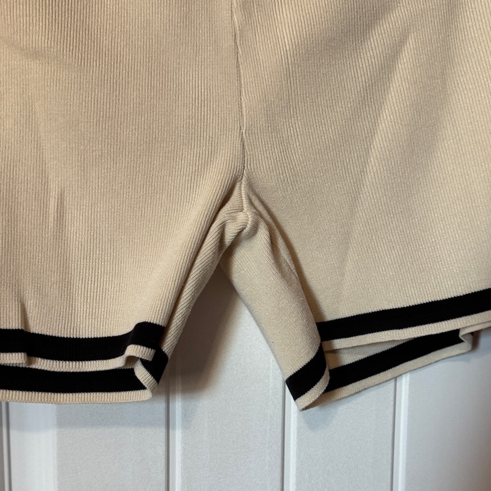 High-Waist Cream Lounge Shorts with Black Trim and top. - Picture 6 of 6